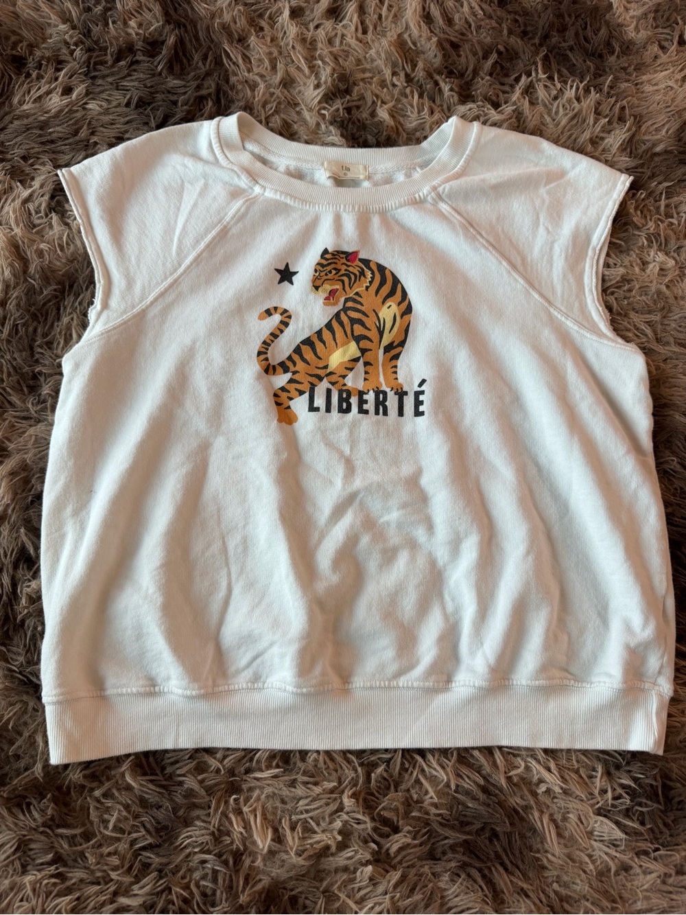 T.La White Sleeveless Tiger "Liberte" Sweatshirt